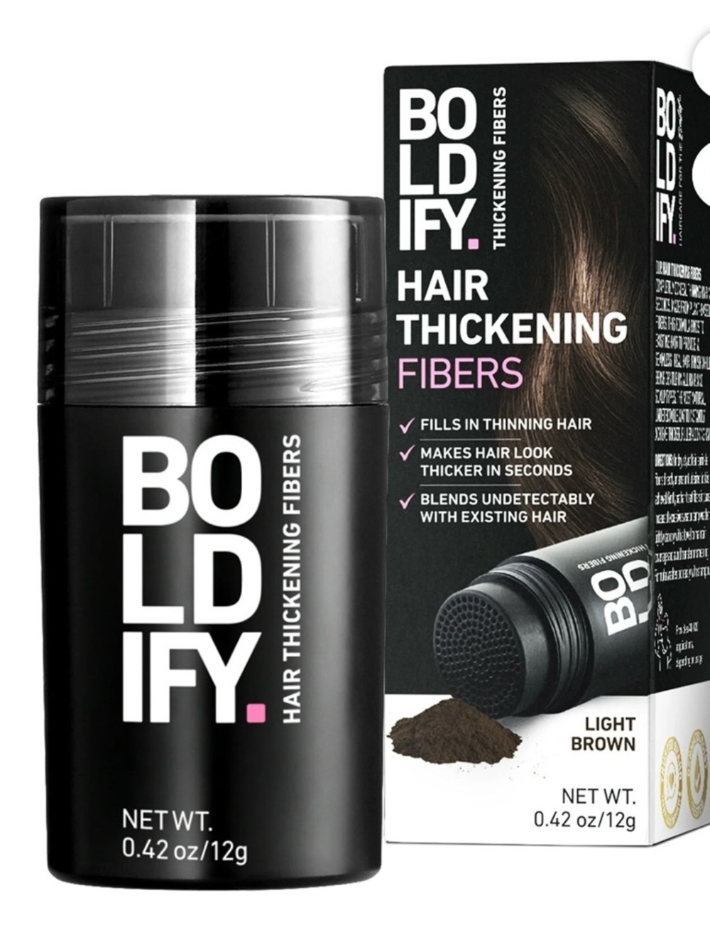 New! BOLDIFY Hair Thickening Fibers, Fill In Fine and Thinning Hair, Light Brown
